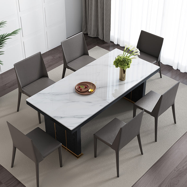 Table à manger de luxe traditionnelle Rectangle blanc Tableau de pierre fritté avec base en métal