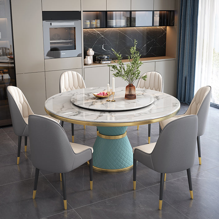Marble Dining Table Luxury Style Single Pedestal Base Round Scratch Resistant Table for Home