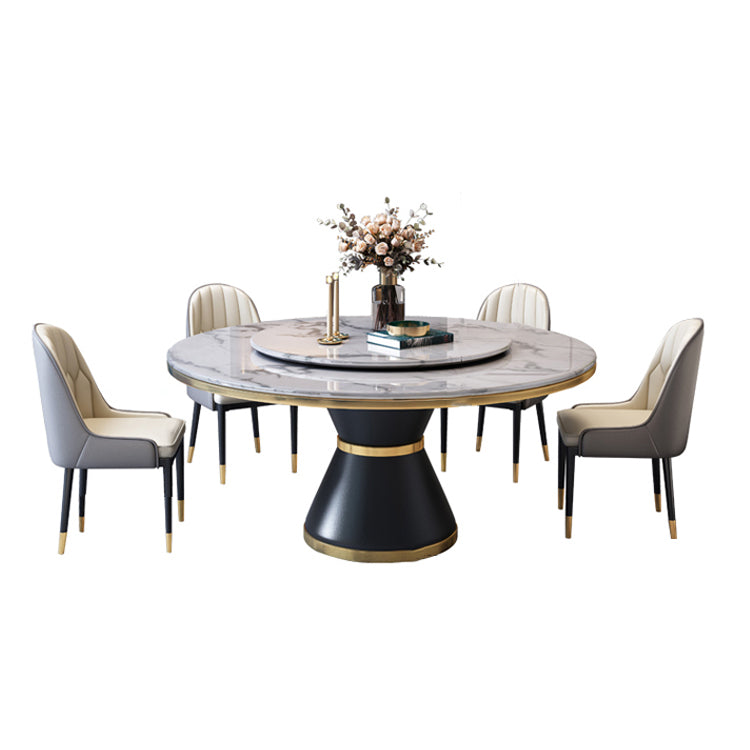 Marble Dining Table Luxury Style Single Pedestal Base Round Scratch Resistant Table for Home