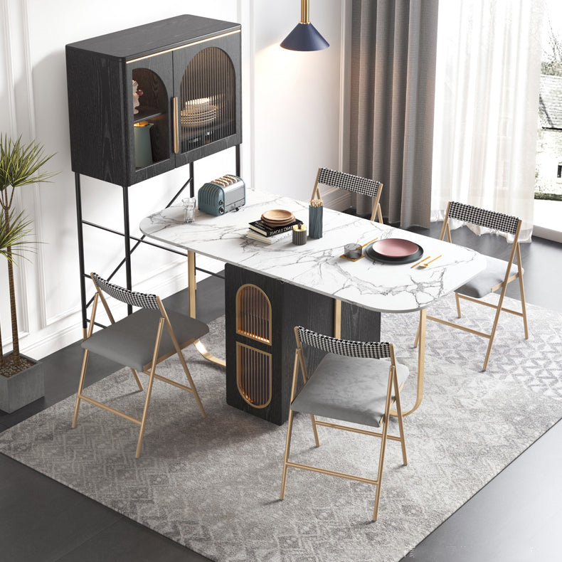 Moderne stijl rechthoekige 63 "eettafel Gesinterde stenen eettafel met druppelblad voor thuis