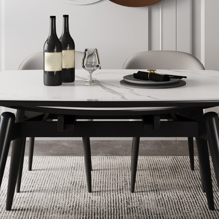 Simplicity Round Dining Table White Sintered Stone Table with 4 Ash Solid Wood Legs