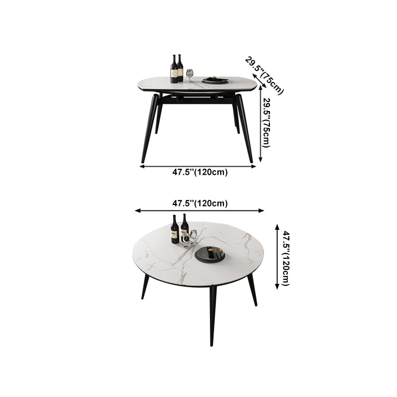 Simplicity Round Dining Table White Sintered Stone Table with 4 Ash Solid Wood Legs
