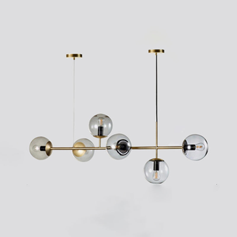 Modern Style Metal Island Pendant Globe Glass Shade Island Light for Restaurant