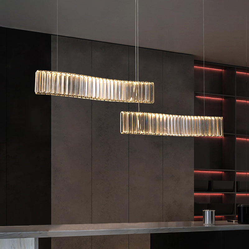 Contemporary LED Linear Ceiling Lamp Fixtures Crystal Gold Island Pendant