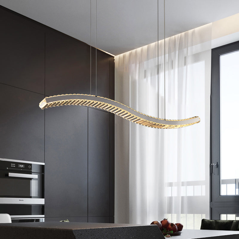 Contemporary LED Linear Ceiling Lamp Fixtures Crystal Gold Island Pendant