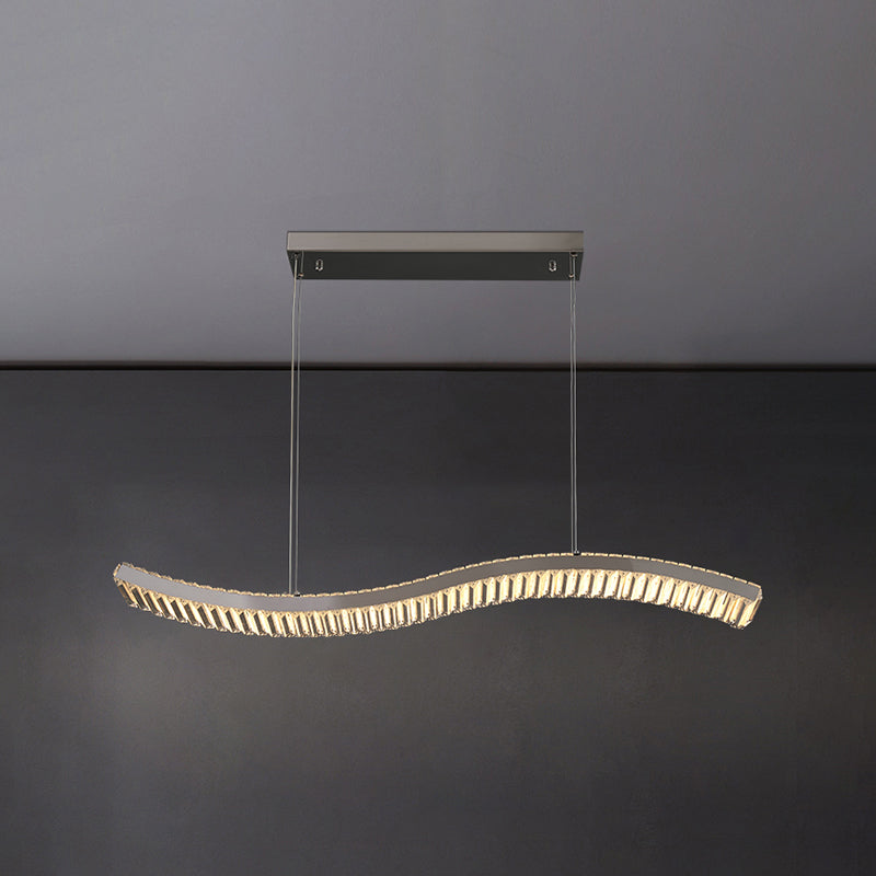 Contemporary LED Linear Ceiling Lamp Fixtures Crystal Gold Island Pendant