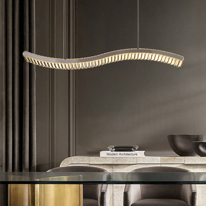 Contemporary LED Linear Ceiling Lamp Fixtures Crystal Gold Island Pendant