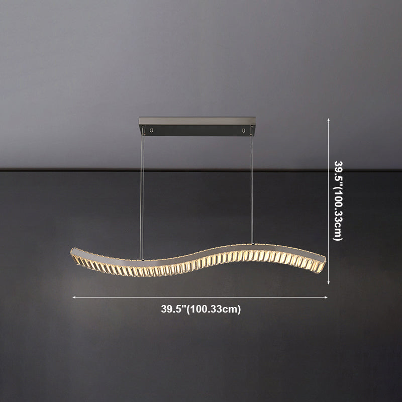 Contemporary LED Linear Ceiling Lamp Fixtures Crystal Gold Island Pendant