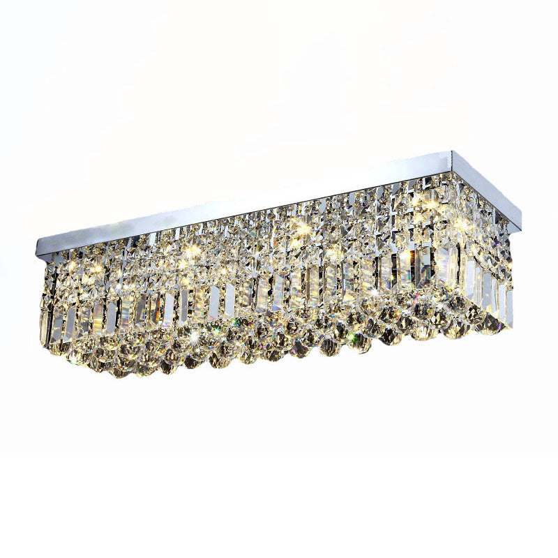Modern Dining Chandelier Pendant Rectangle Crystal Hanging Lamp for Kitchen Dining Room