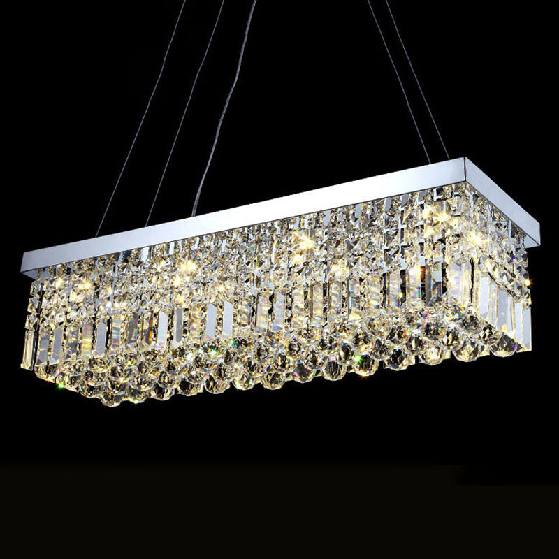 Modern Dining Chandelier Pendant Rectangle Crystal Hanging Lamp for Kitchen Dining Room