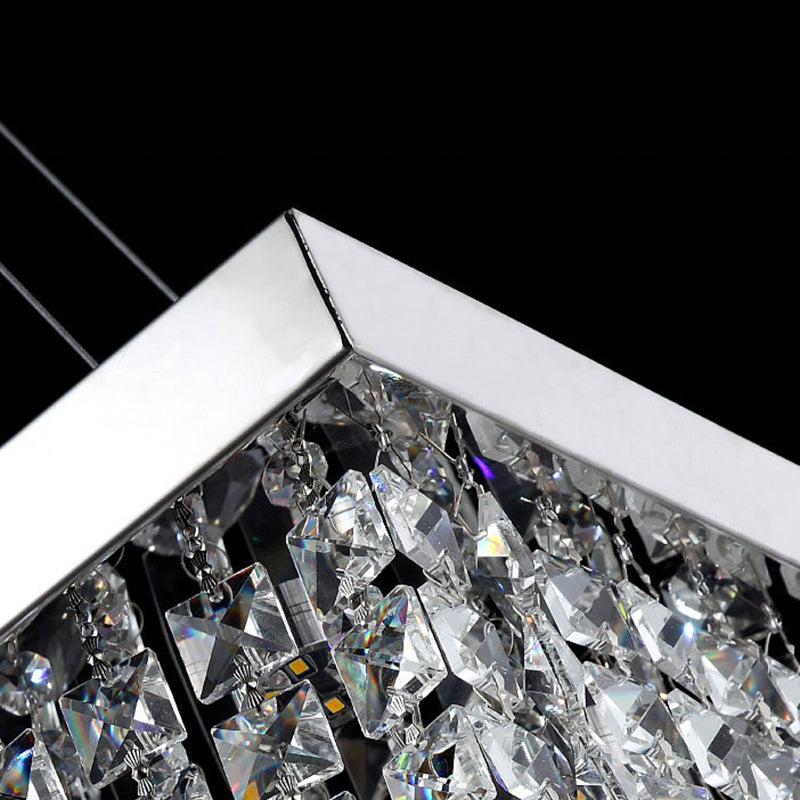 Modern Dining Chandelier Pendant Rectangle Crystal Hanging Lamp for Kitchen Dining Room
