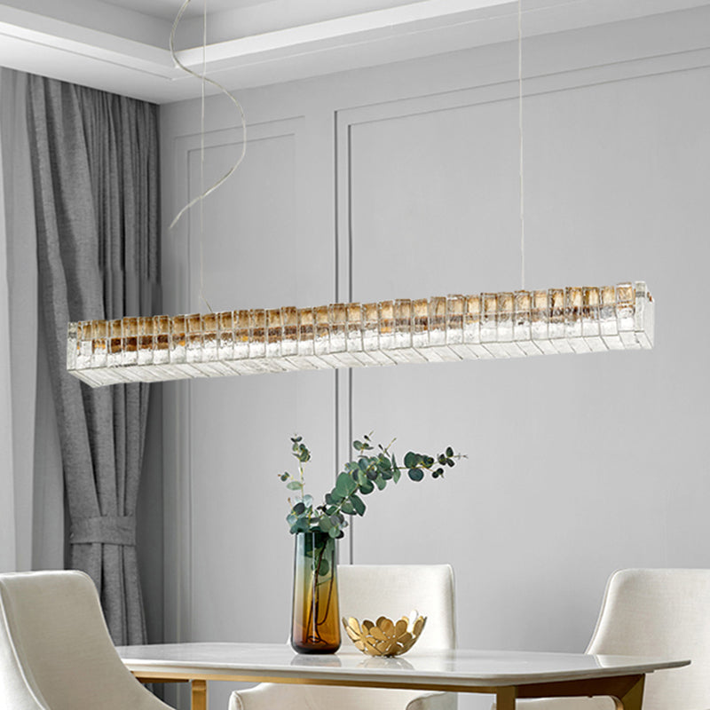 Modern Dining Chandelier Pendant Kitchen Dining Room Long Strip Crystal Hanging Lamp