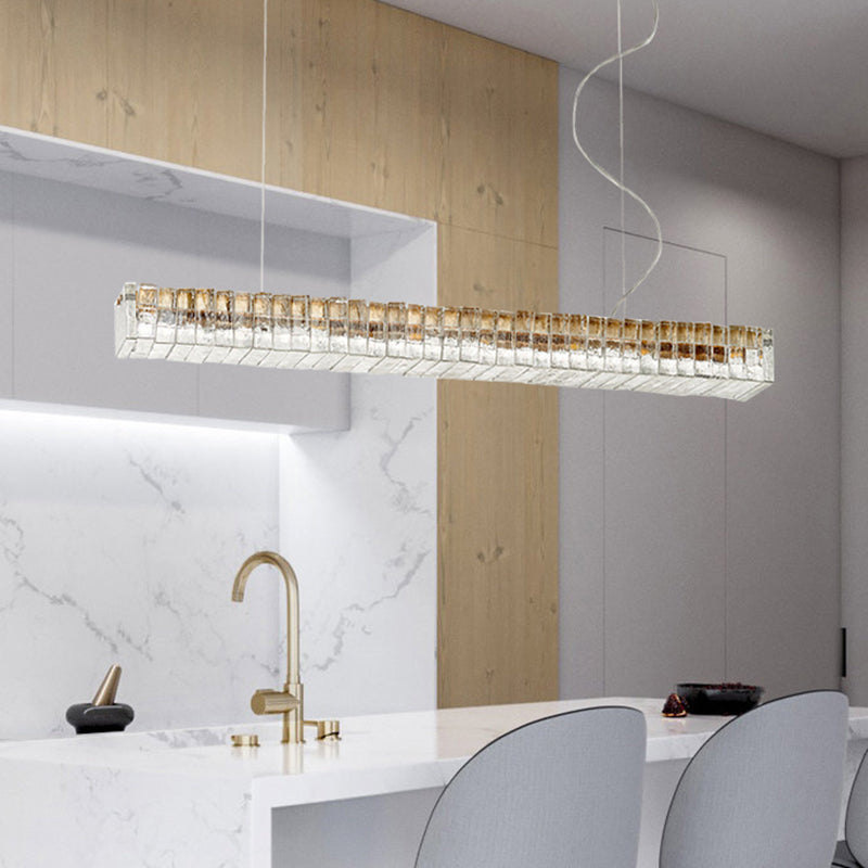 Modern Dining Chandelier Pendant Kitchen Dining Room Long Strip Crystal Hanging Lamp