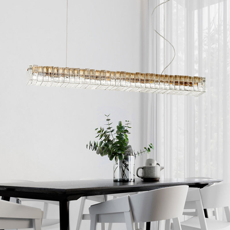 Modern Dining Chandelier Pendant Kitchen Dining Room Long Strip Crystal Hanging Lamp