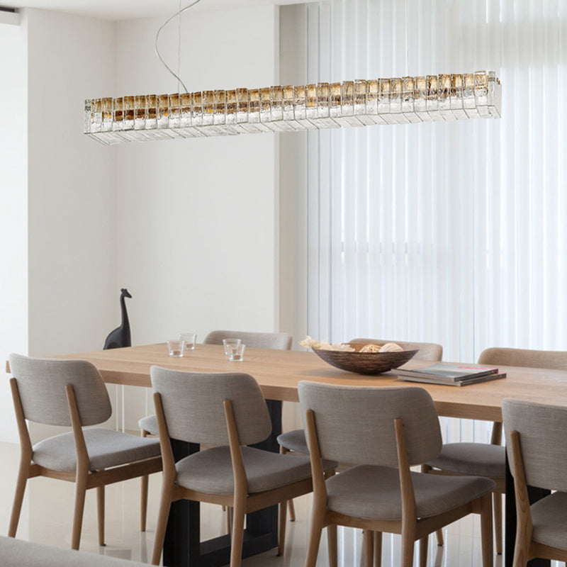 Modern Dining Chandelier Pendant Kitchen Dining Room Long Strip Crystal Hanging Lamp