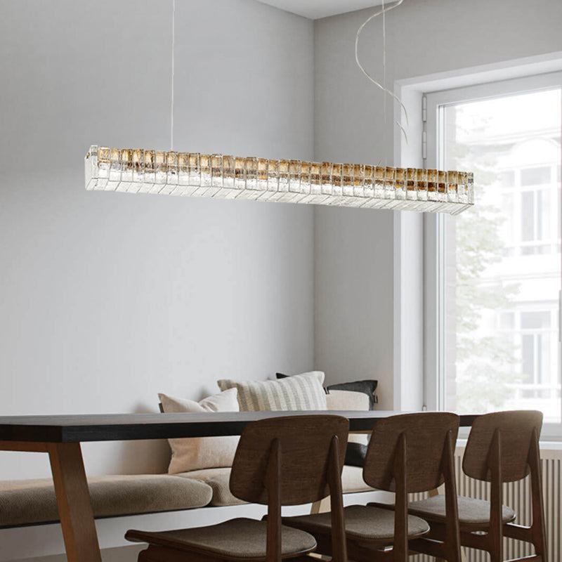 Modern Dining Chandelier Pendant Kitchen Dining Room Long Strip Crystal Hanging Lamp
