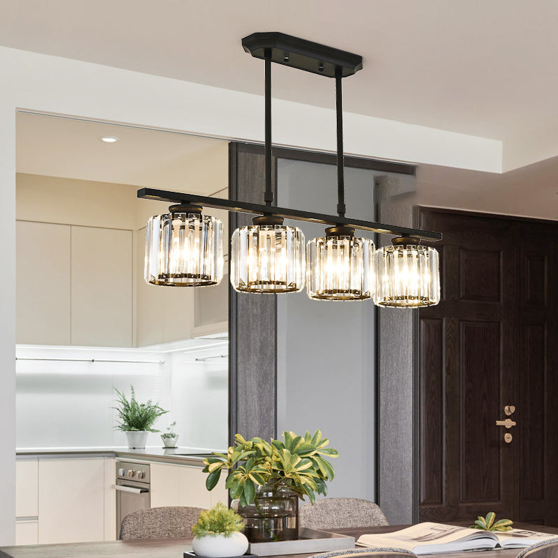 Modern Simple Island Pendant Cylinder Crystal Shade Island Light for Restaurant