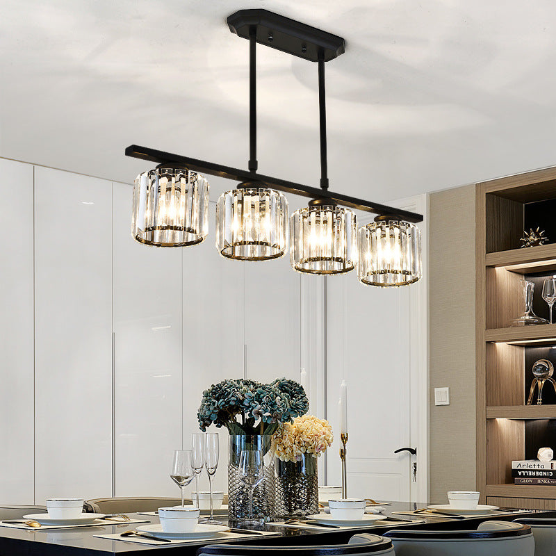 Modern Simple Island Pendant Cylinder Crystal Shade Island Light for Restaurant