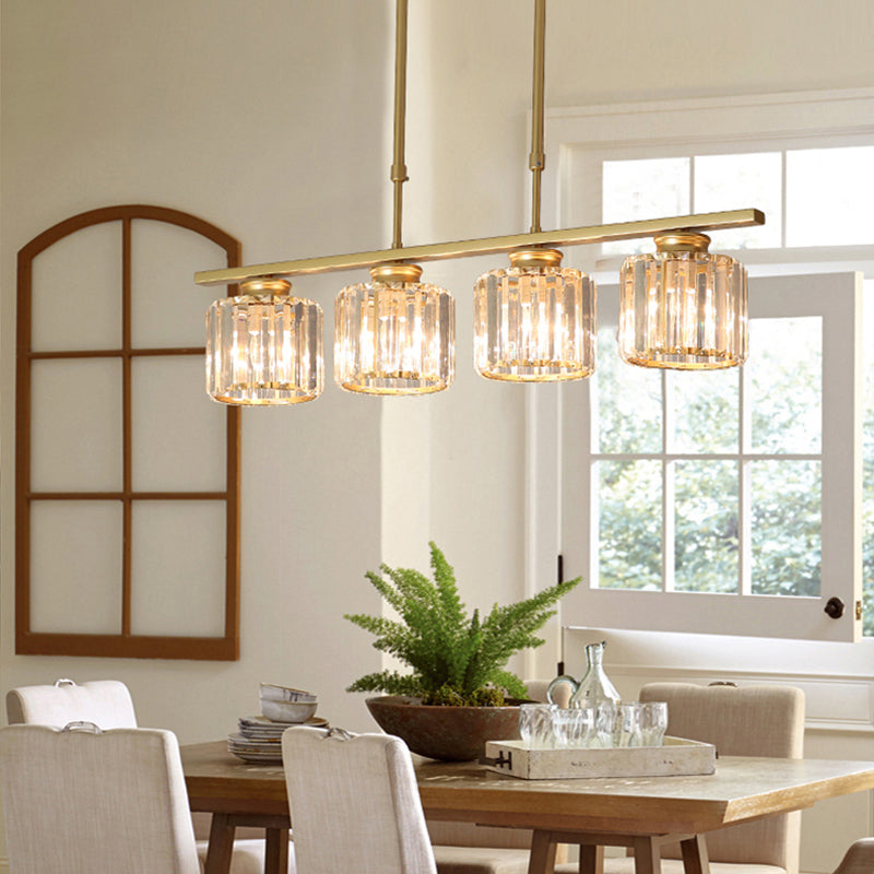 Modern Simple Island Pendant Cylinder Crystal Shade Island Light for Restaurant