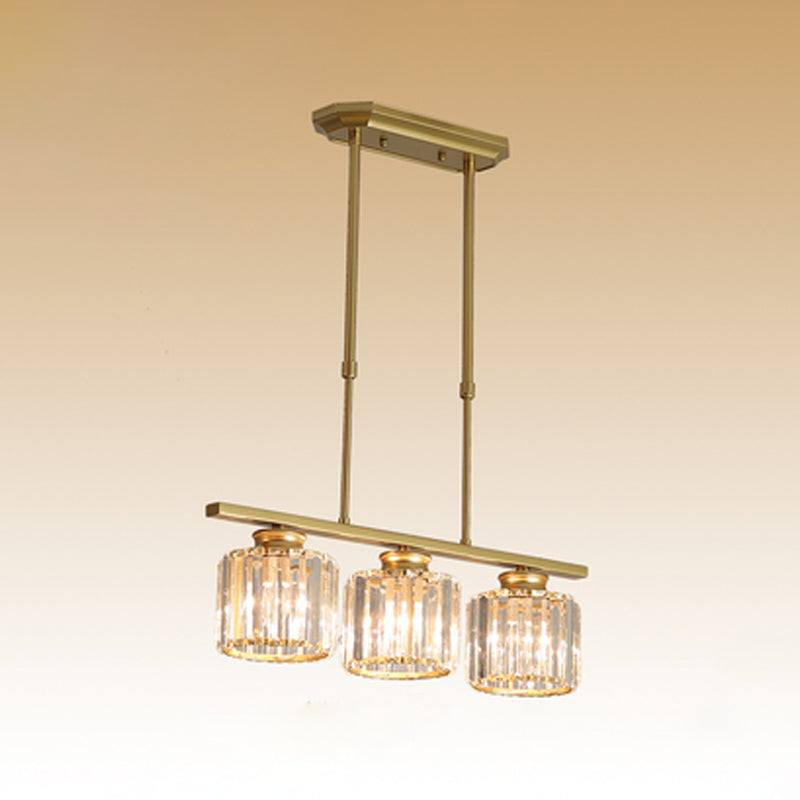 Modern Simple Island Pendant Cylinder Crystal Shade Island Light for Restaurant