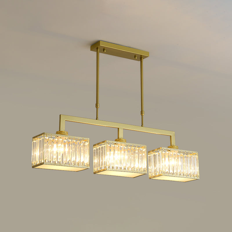 Modern Simple Island Pendant Rectangle Shade Crystal Island Lights for Restaurant