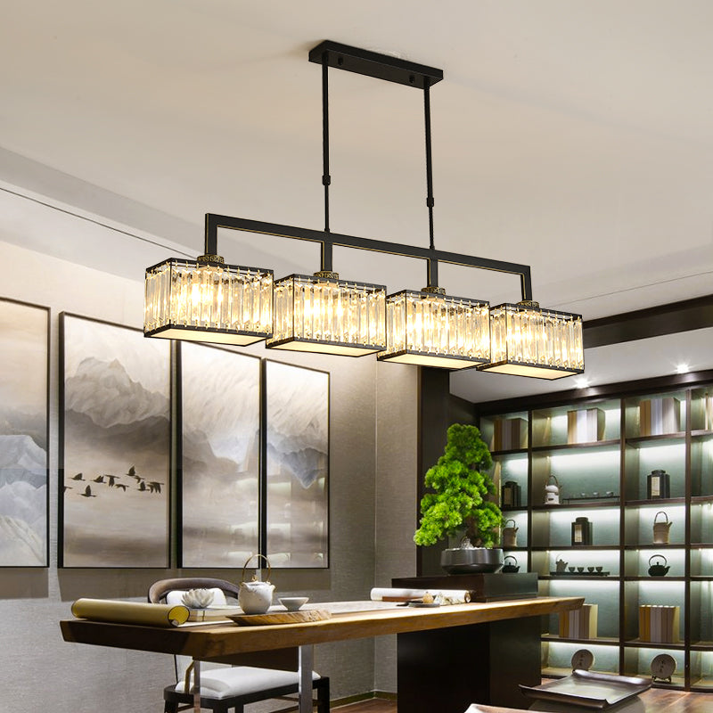 Modern Simple Island Pendant Rectangle Shade Crystal Island Lights for Restaurant