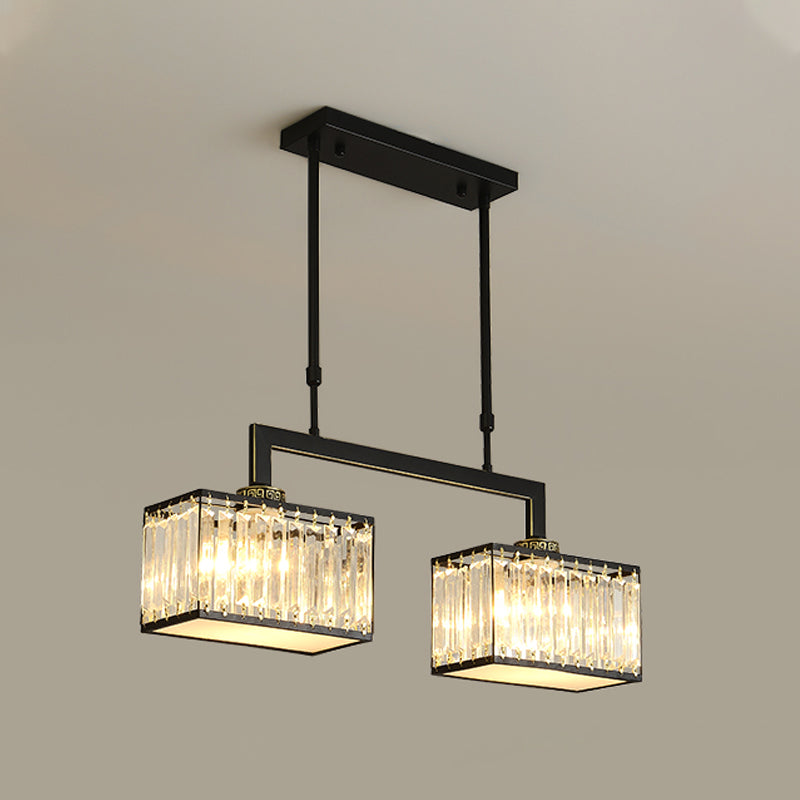 Modern Simple Island Pendant Rectangle Shade Crystal Island Lights for Restaurant