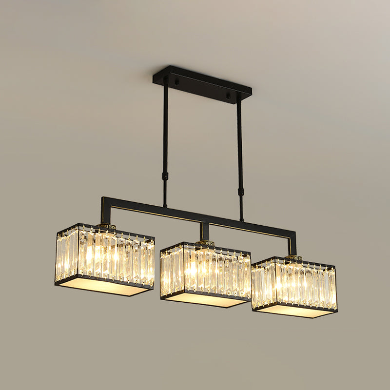 Modern Simple Island Pendant Rectangle Shade Crystal Island Lights for Restaurant