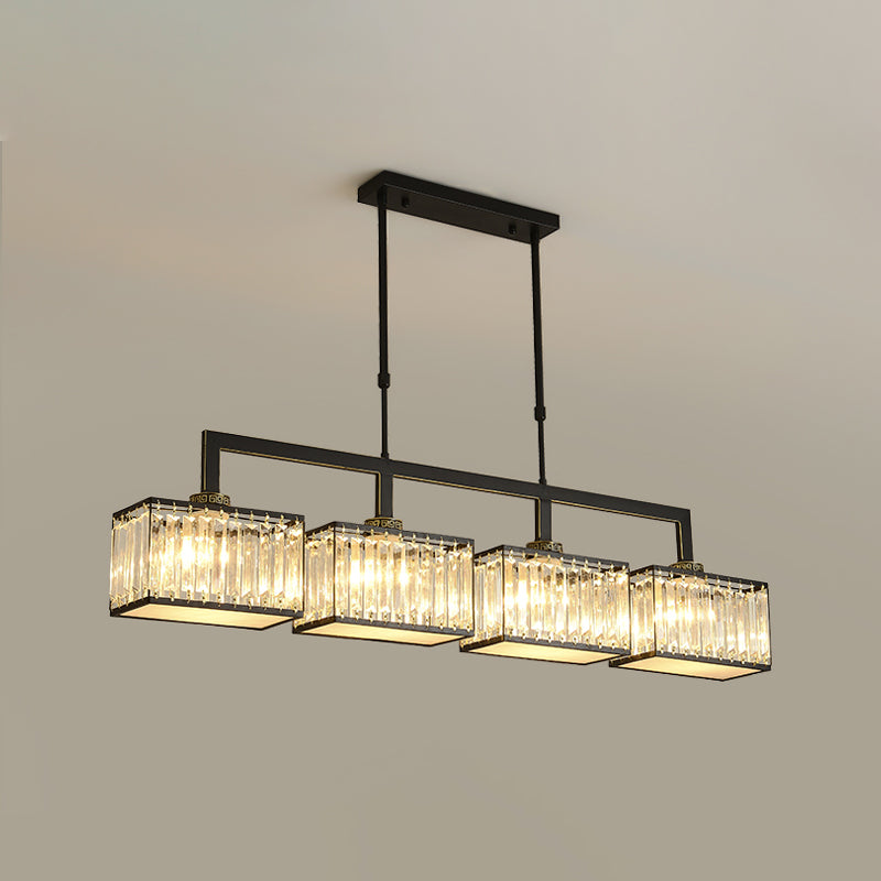 Modern Simple Island Pendant Rectangle Shade Crystal Island Lights for Restaurant