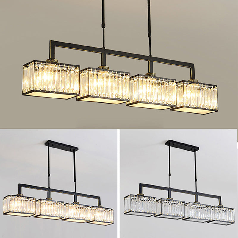 Modern Simple Island Pendant Rectangle Shade Crystal Island Lights for Restaurant