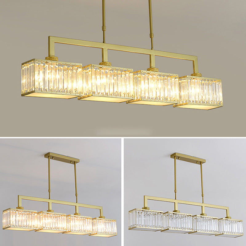 Modern Simple Island Pendant Rectangle Shade Crystal Island Lights for Restaurant
