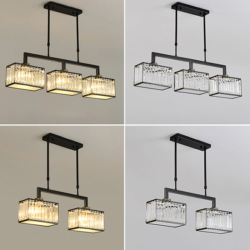 Modern Simple Island Pendant Rectangle Shade Crystal Island Lights for Restaurant