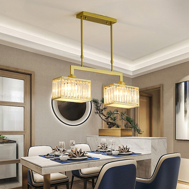 Modern Simple Island Pendant Rectangle Shade Crystal Island Lights for Restaurant