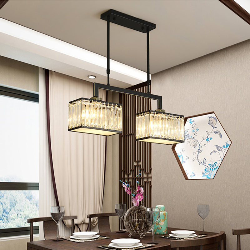 Modern Simple Island Pendant Rectangle Shade Crystal Island Lights for Restaurant