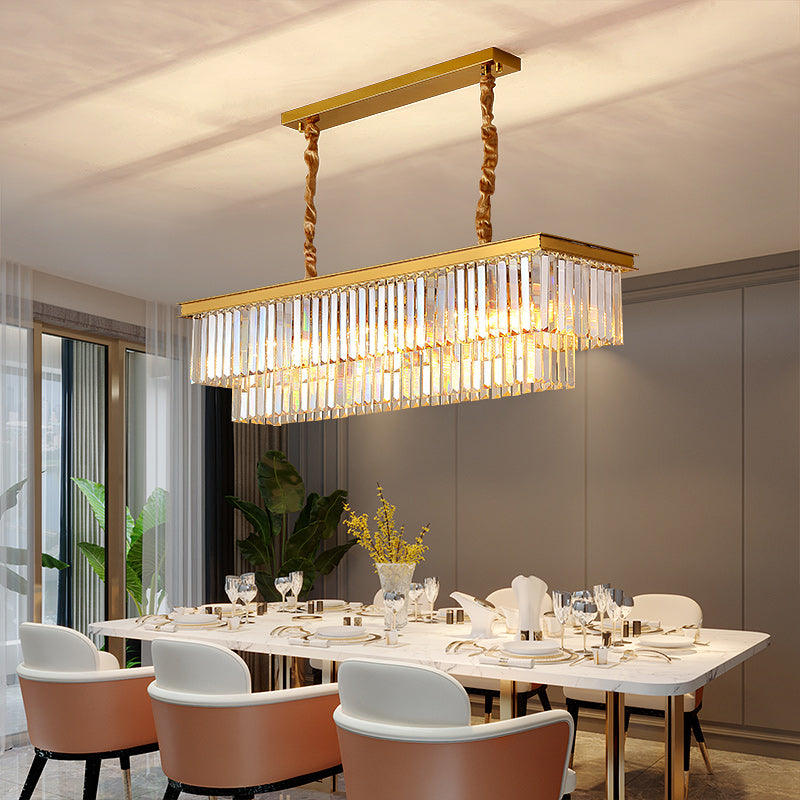 Contemporary Rectangle Ceiling Lamp Fixtures Crystal Prisms Island Pendant