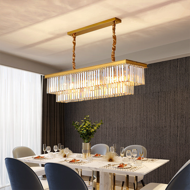 Contemporary Rectangle Ceiling Lamp Fixtures Crystal Prisms Island Pendant