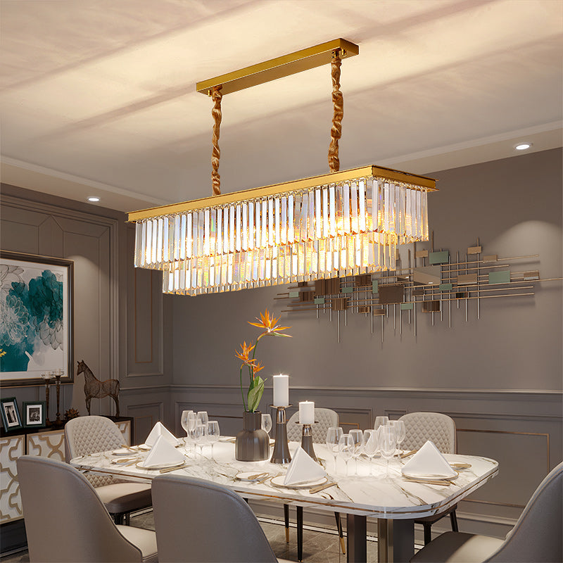 Contemporary Rectangle Ceiling Lamp Fixtures Crystal Prisms Island Pendant