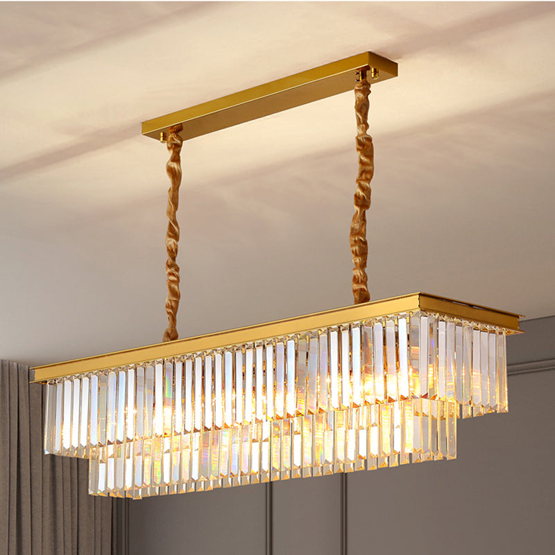 Contemporary Rectangle Ceiling Lamp Fixtures Crystal Prisms Island Pendant