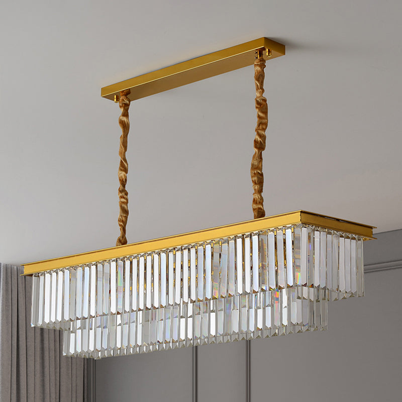 Contemporary Rectangle Ceiling Lamp Fixtures Crystal Prisms Island Pendant