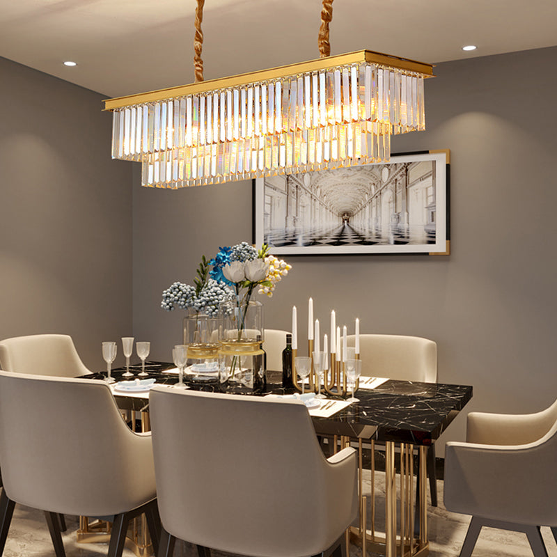 Contemporary Rectangle Ceiling Lamp Fixtures Crystal Prisms Island Pendant