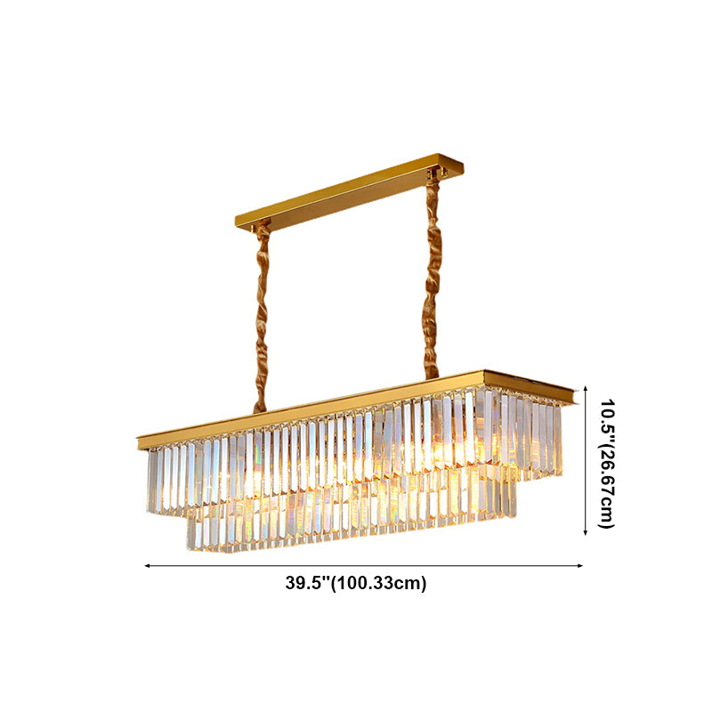 Contemporary Rectangle Ceiling Lamp Fixtures Crystal Prisms Island Pendant