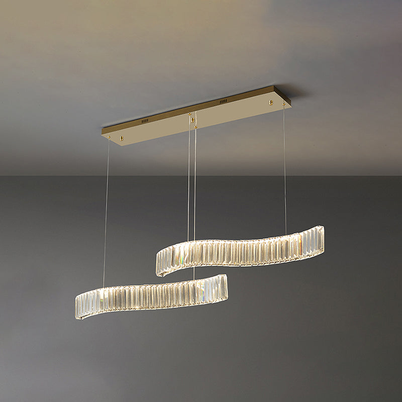 Contemporary Waves Ceiling Hanging Lamp Fixtures 2 Light Crystal Wrapped Island Pendant