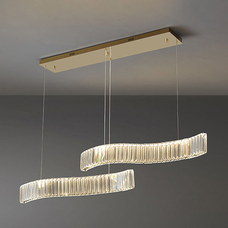Contemporary Waves Ceiling Hanging Lamp Fixtures 2 Light Crystal Wrapped Island Pendant