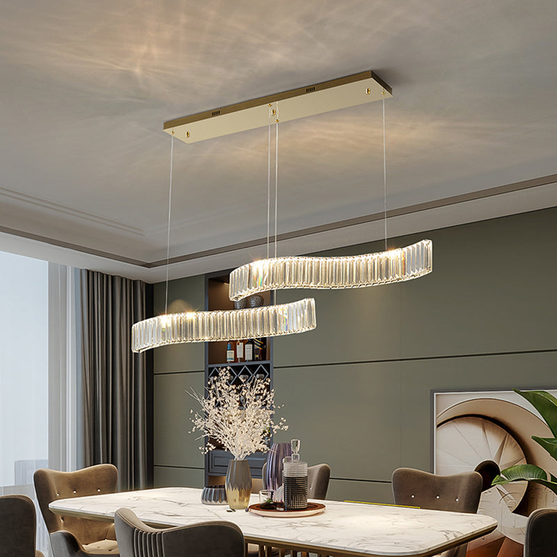 Contemporary Waves Ceiling Hanging Lamp Fixtures 2 Light Crystal Wrapped Island Pendant