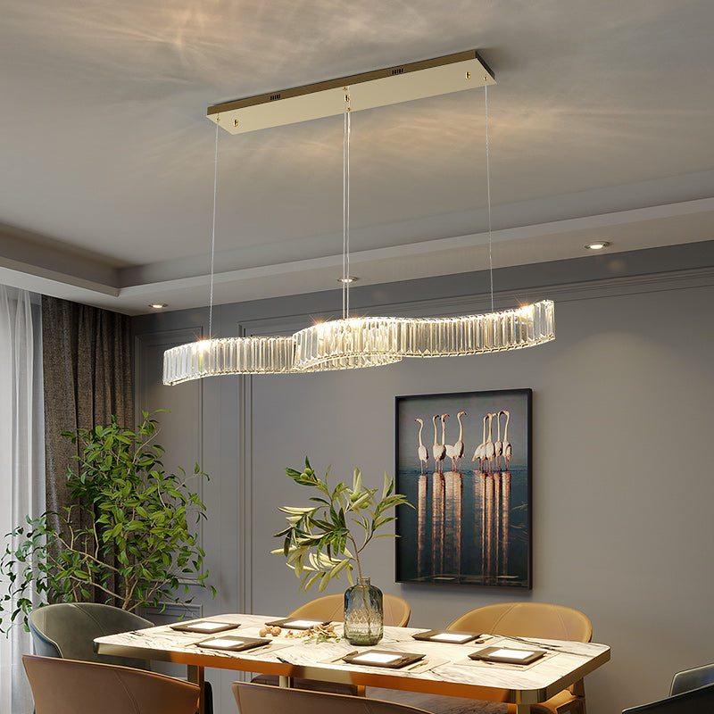 Contemporary Waves Ceiling Hanging Lamp Fixtures 2 Light Crystal Wrapped Island Pendant