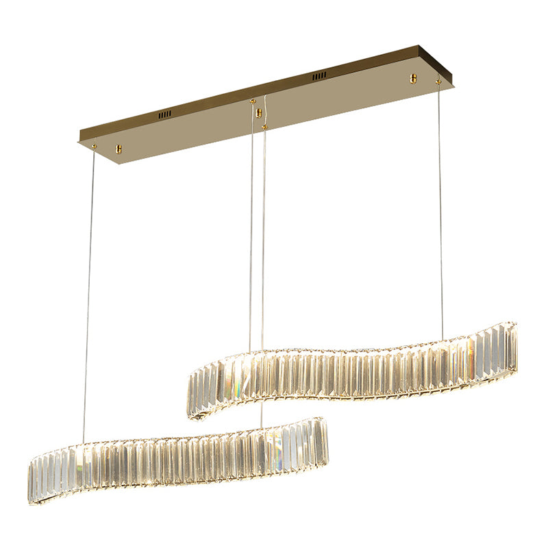 Contemporary Waves Ceiling Hanging Lamp Fixtures 2 Light Crystal Wrapped Island Pendant