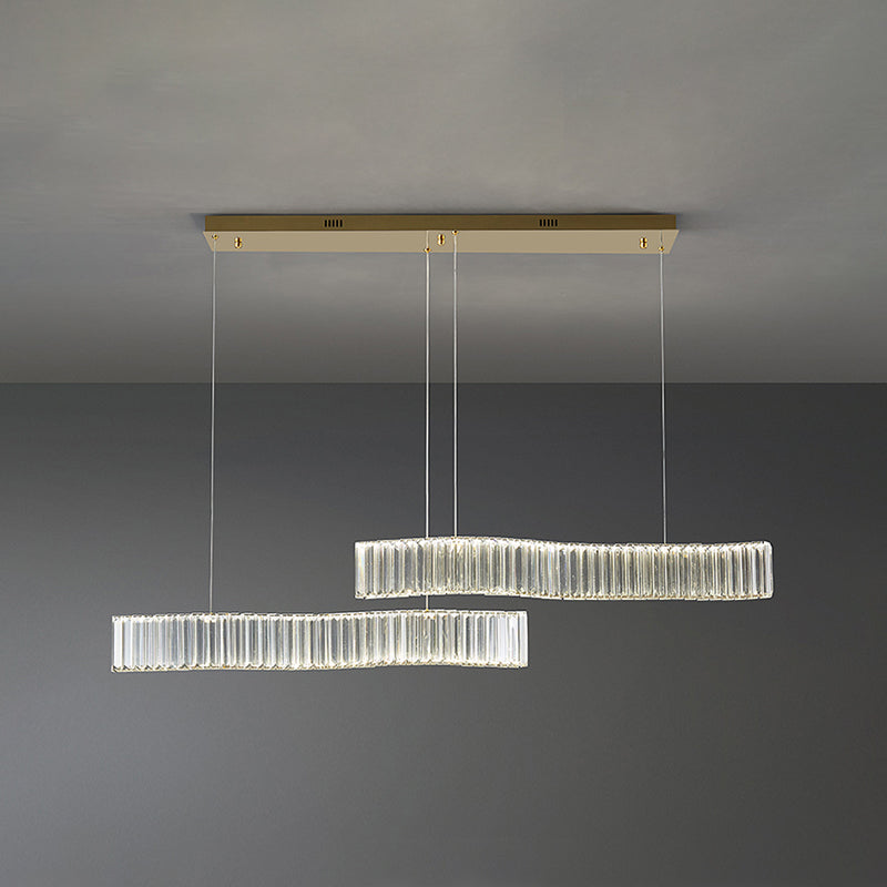 Contemporary Waves Ceiling Hanging Lamp Fixtures 2 Light Crystal Wrapped Island Pendant