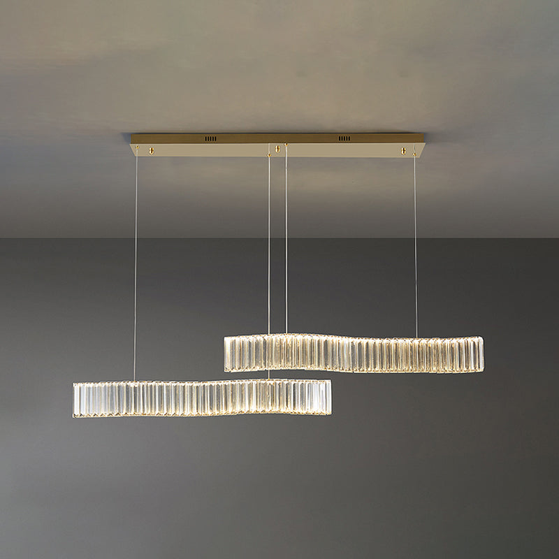 Contemporary Waves Ceiling Hanging Lamp Fixtures 2 Light Crystal Wrapped Island Pendant