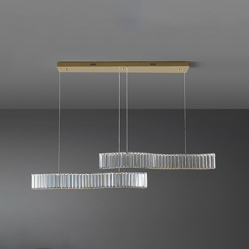 Contemporary Waves Ceiling Hanging Lamp Fixtures 2 Light Crystal Wrapped Island Pendant