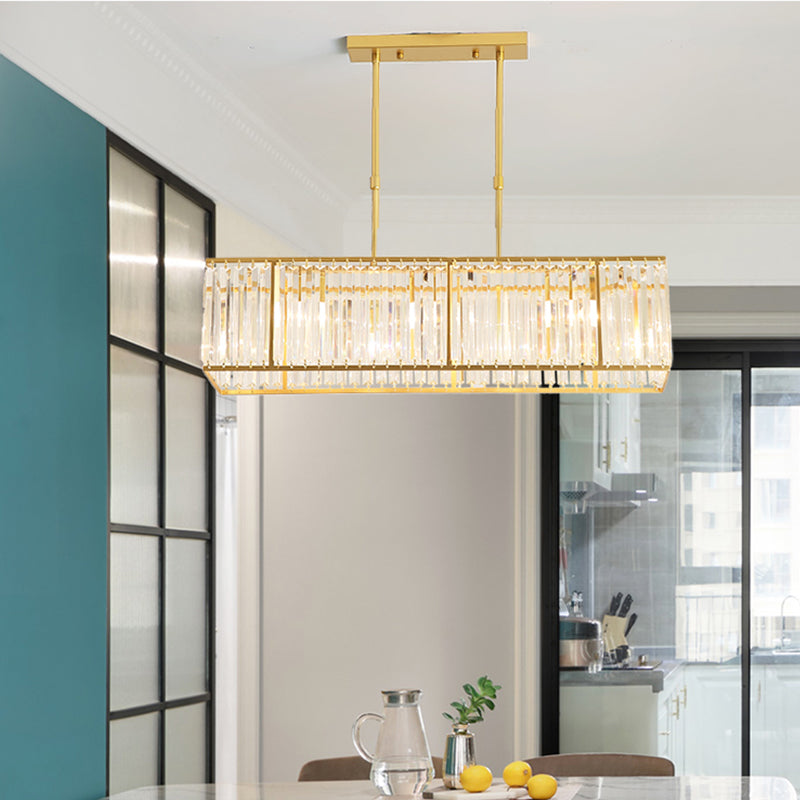 Modern Rectangle Shade Island Pendant Crystal Island Lights for Restaurant